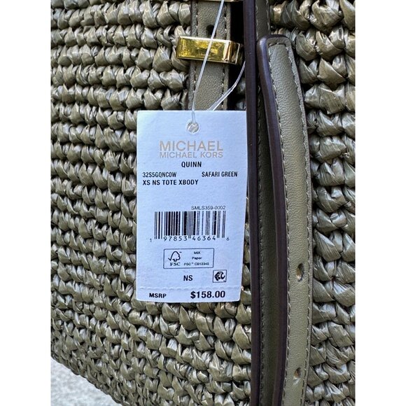 Michael Kors Safari Green Quinn Extra Small North South Straw Tote 32S5GQNC0W - Picture 3 of 16